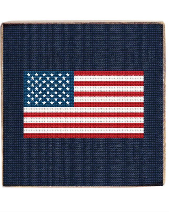 American Flag Needlepoint Block Sign