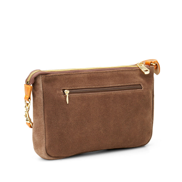 "Colette" Suede Shoulder Bag in Praline