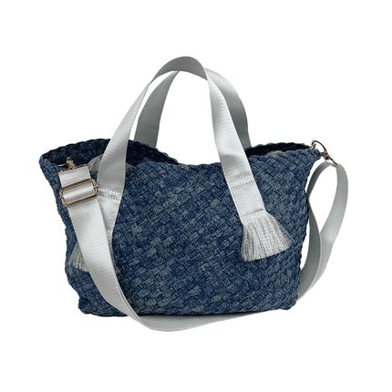 Daria Large Woven Denim Tote w/ Contrast Handles w/ Crossbody Strap