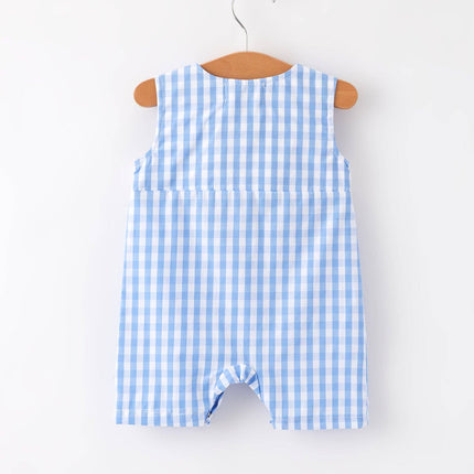 4th of july Flag Embroidery Smocking Boys Romper