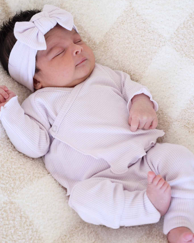 Barely Orchid Bamboo Waffle Knit Large Bow Headwrap