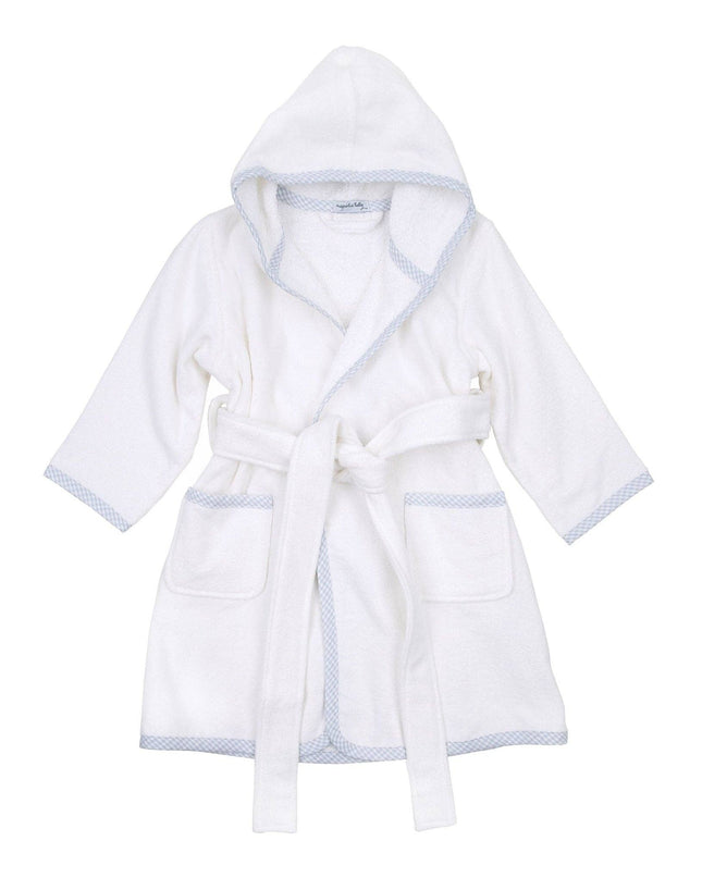 Essentials Light Blue Gingham Trim Bathrobe