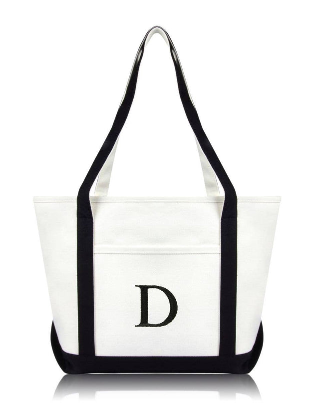 Personalized Black Tote Bag with Initial