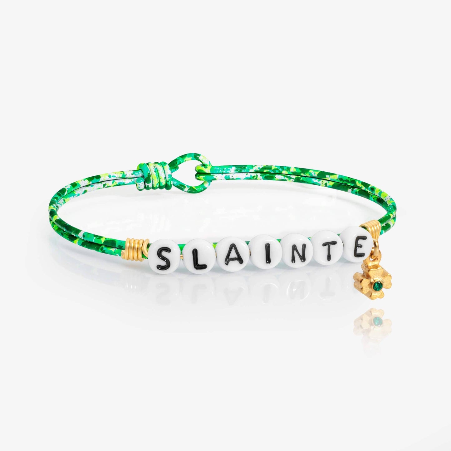 Slainte Splatter Letter Bead Bangle With Lucky Charm