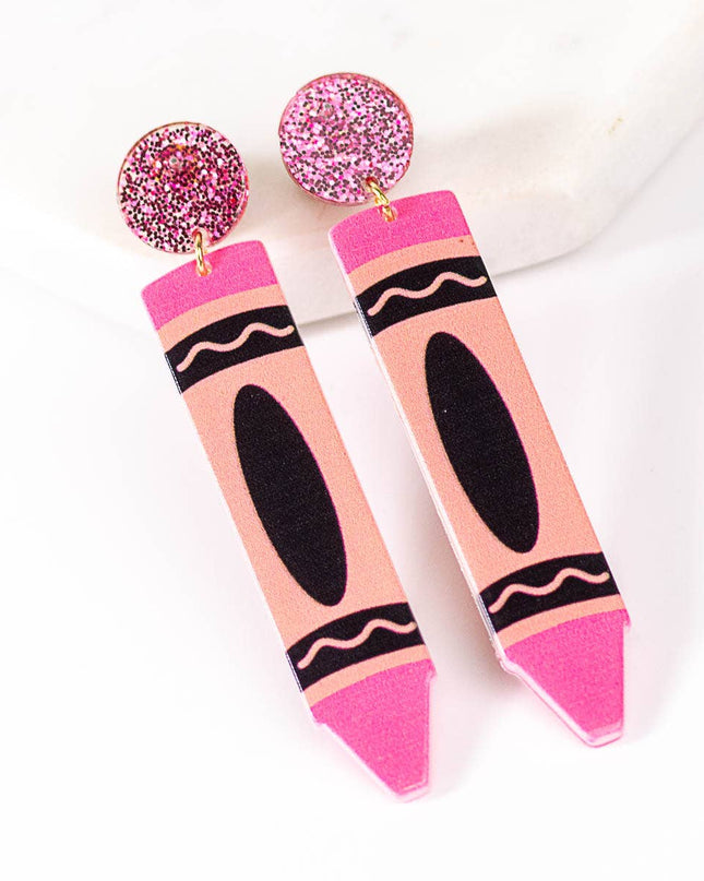 Crayon Earrings   Pink/Black   3"