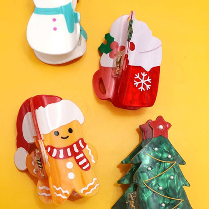 CHRISTMAS TREE SANTA SNOWMAN HAIR CLAW CLIPS | 40H939