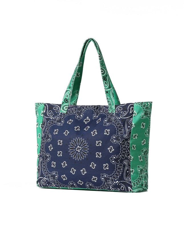 Bandana Print Canvas Tote -Bailey Navy/Green