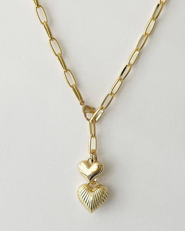 Gold Puffy Hearts Necklace