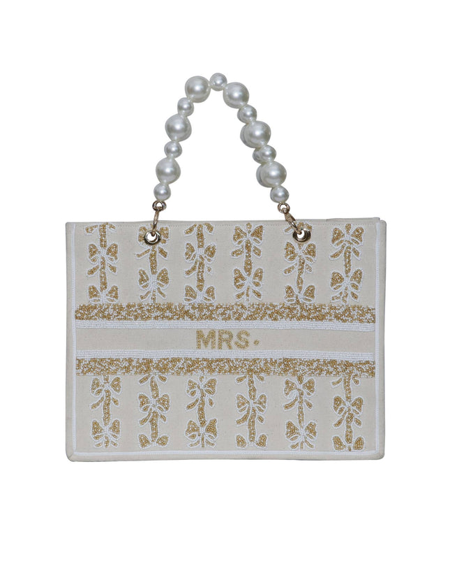 Pearl Bow Square Tote Bag