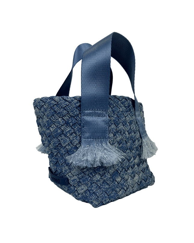 Dora Small Woven Denim Tote w/ Crossbody Strap