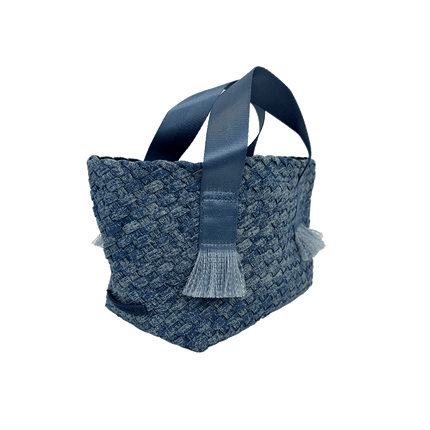 Darcy Woven Denim Tote w/ Self Handles w/ Crossbody Strap