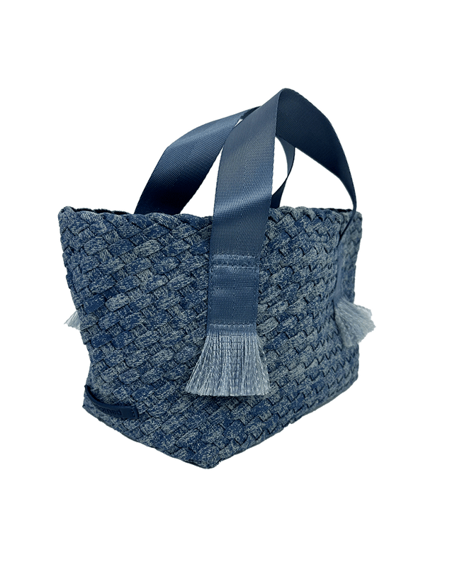 Darcy Woven Denim Tote w/ Self Handles w/ Crossbody Strap