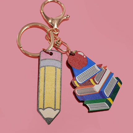 School Book Pencil Bag Charm Keychain