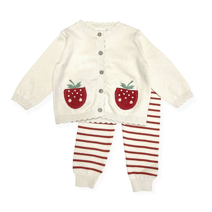 Strawberry Embroidered Pocket Baby Cardigan & Pants