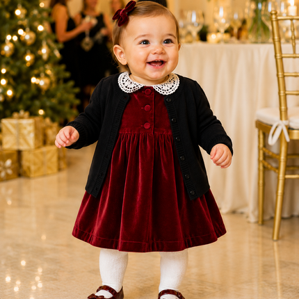 Red Velvet Long Sleeve Baby Girl Dress