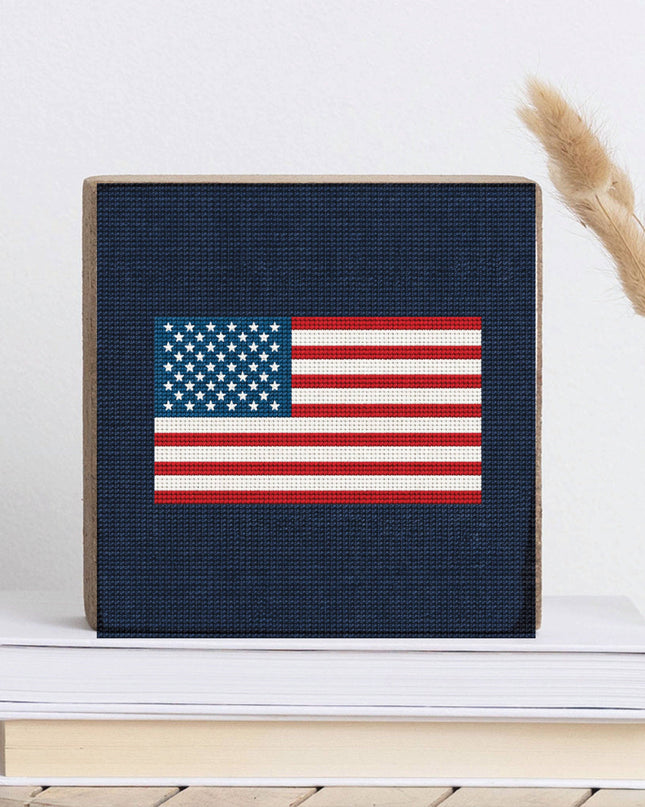 American Flag Needlepoint Block Sign