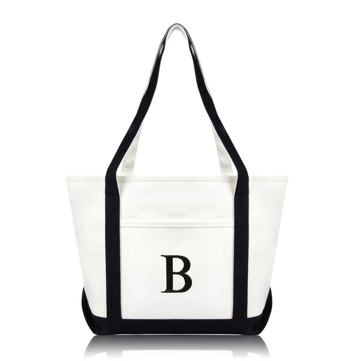 Personalized Black Tote Bag with Initial