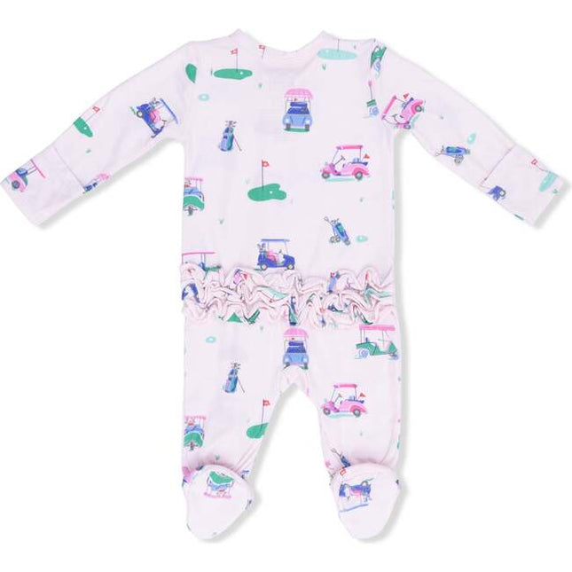 Vintage Golf Carts Ruffle Back Footie - Pink