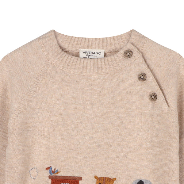Animal Train Stripe Sweater Knit Baby Pullover