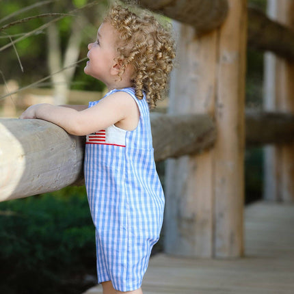 4th of july Flag Embroidery Smocking Boys Romper