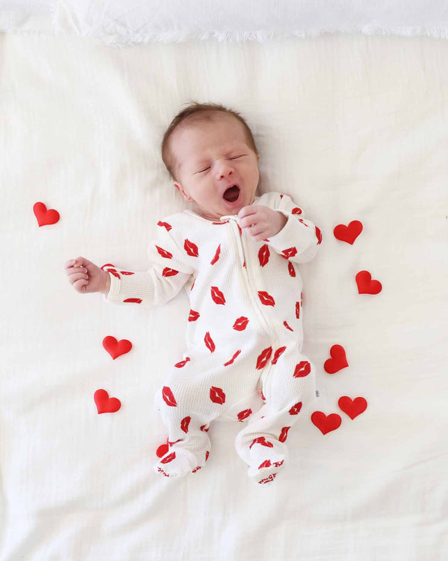 Little Kisses Bamboo Waffle Zipper Footie