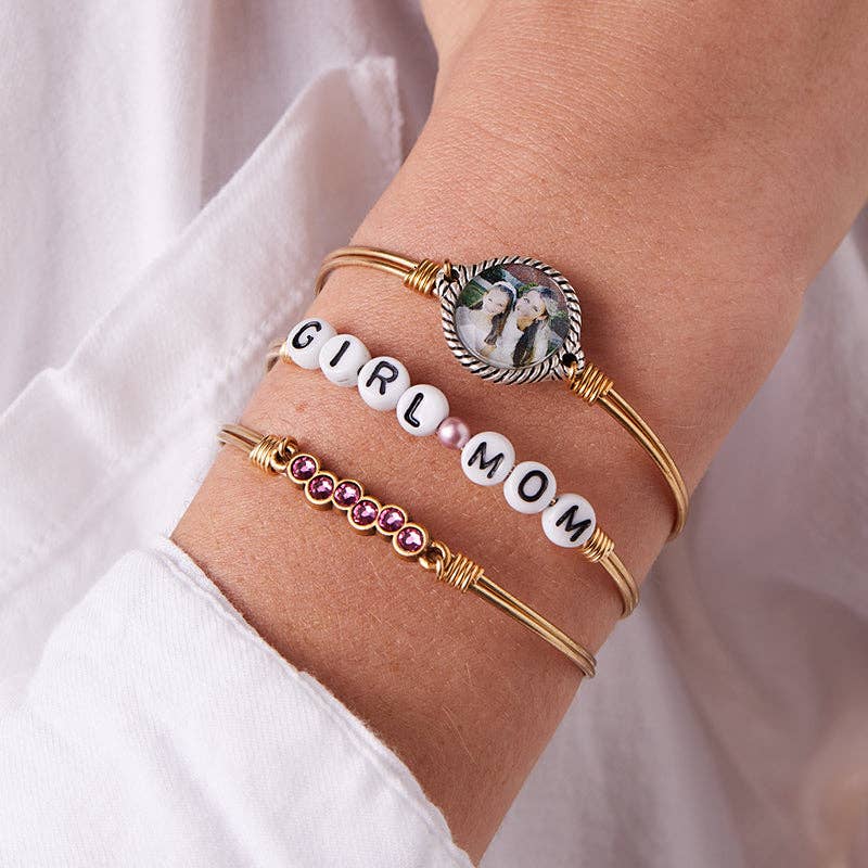 Girl Mom Letter Bead Bangle Bracelet-Brass Tone
