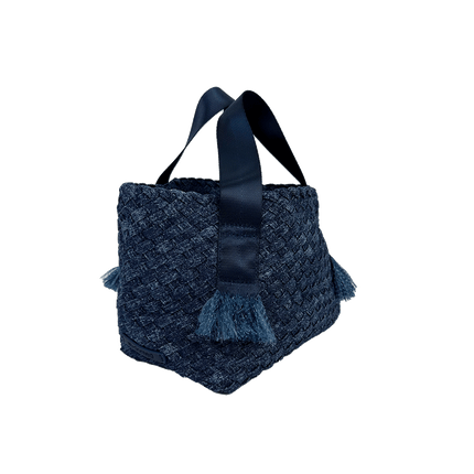 Darcy Woven Denim Tote w/ Self Handles w/ Crossbody Strap