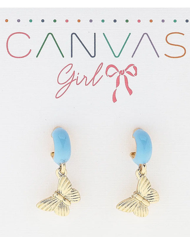 Mia Leaning Butterfly Mini Huggie Hoop Earrings in Blue