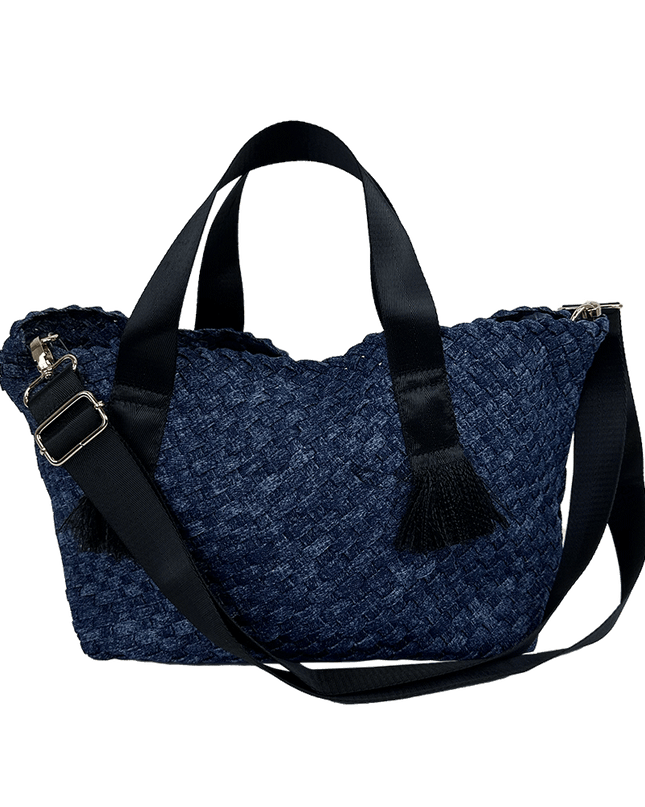 Daria Large Woven Denim Tote w/ Contrast Handles w/ Crossbody Strap
