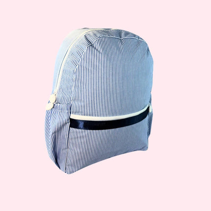 Personalized Navy Preppy Stripe ~WIPEABLE~Medium Backpack w/ Pockets