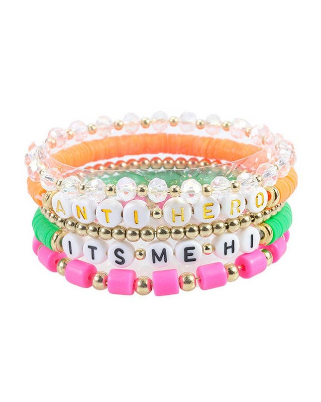 5PCS COLORED LETTER MULTI-LAYER BEADED BRACELET_CWAJE0711