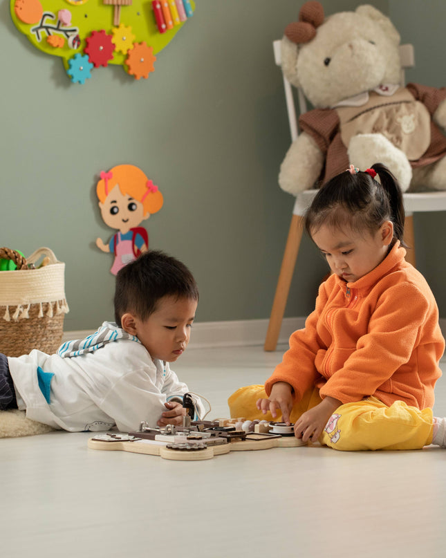 Wooden Sensory Bear Shaped Learning Toddler Busy Board