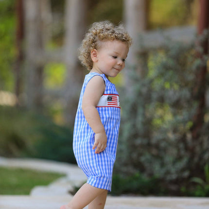 4th of july Flag Embroidery Smocking Boys Romper