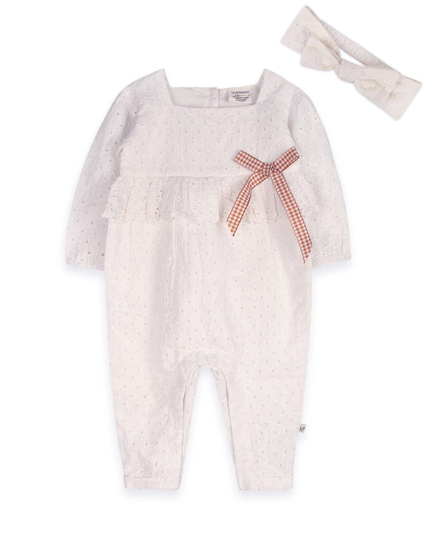 Astrid Schiffli Baby Jumpsuit & Headband Set