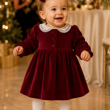 Red Velvet Long Sleeve Baby Girl Dress