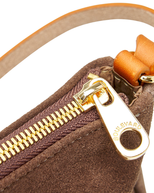 "Colette" Suede Shoulder Bag in Praline