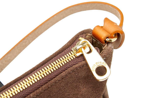 "Colette" Suede Shoulder Bag in Praline