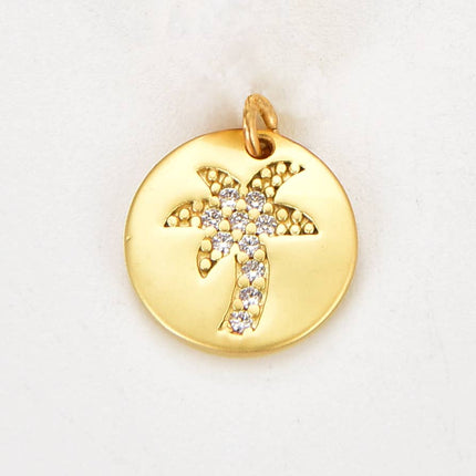Gold Filled Dainty Palm Tree Charm CZ Micro Pave, CP1840