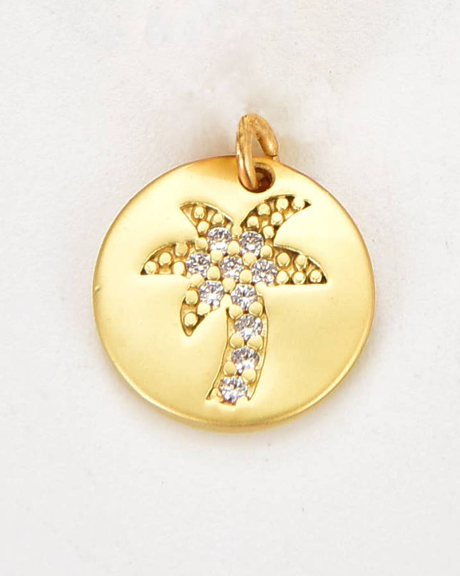 Gold Filled Dainty Palm Tree Charm CZ Micro Pave, CP1840