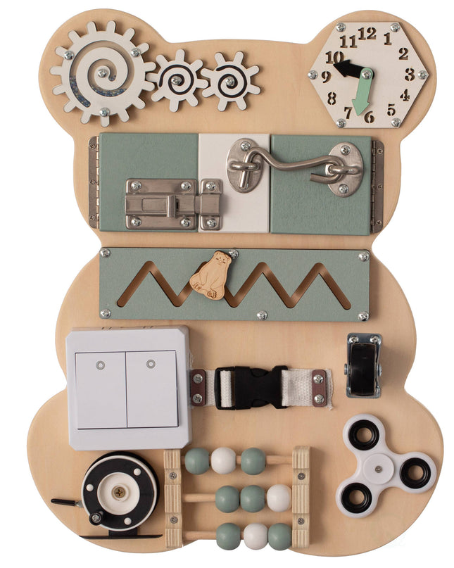 Wooden Sensory Bear Shaped Learning Toddler Busy Board