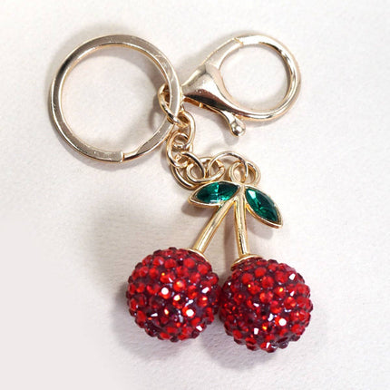 RHINESTONE CHERRY DROP KEYCHAIN BAG CHARM