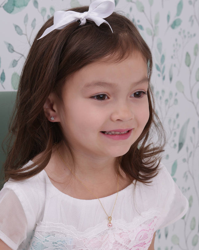 Girls 14K Gold-Plated Pink Pearl Pendant Necklace for Kids