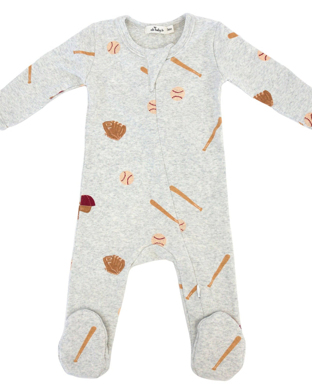 Baseball Print Zipper Footie