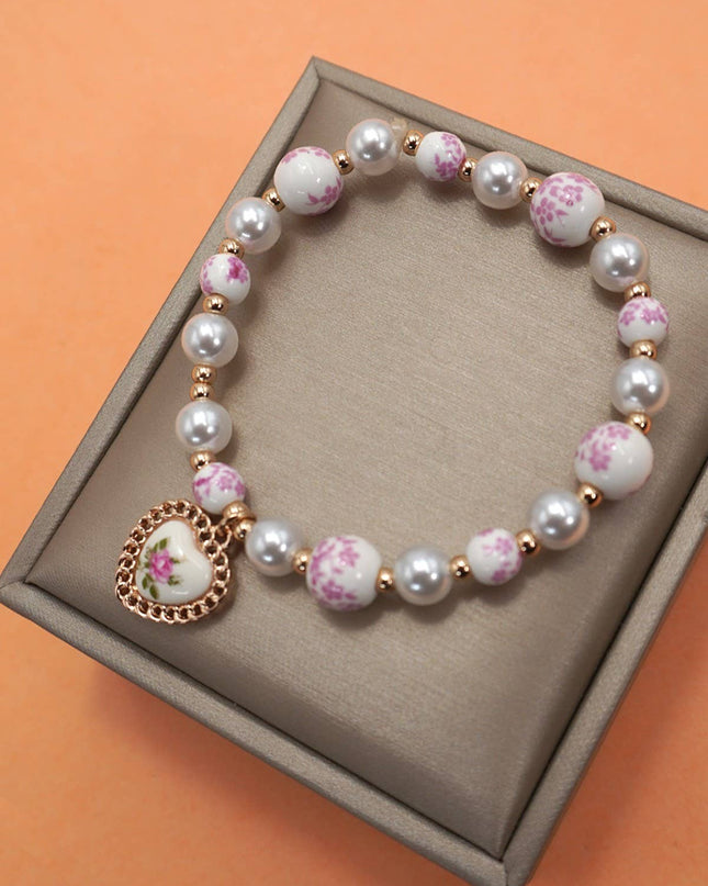 Pink Ceramic Heart Bracelet