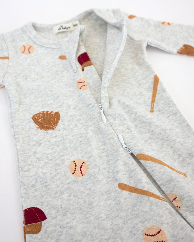 Baseball Print Zipper Footie