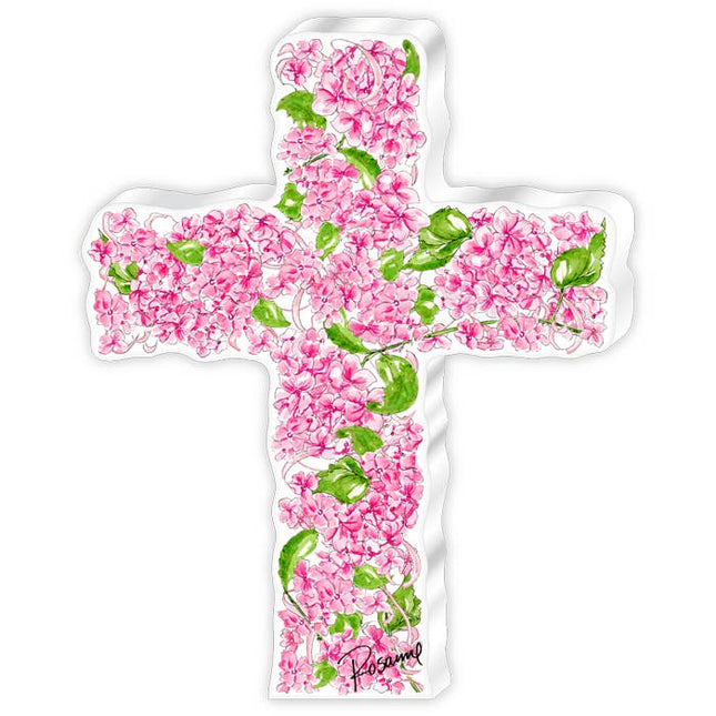 Personalized Joy Pink Floral Cross Large Acrylic Art