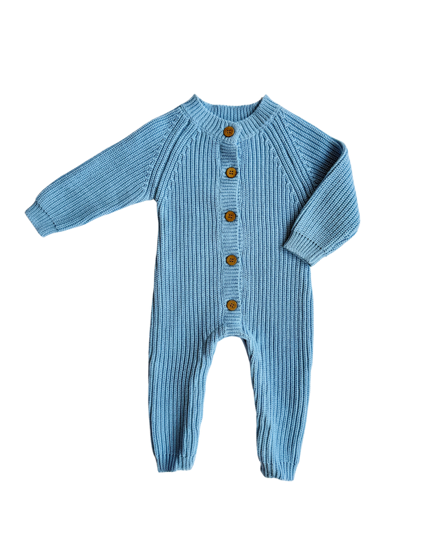 Classic Chunky Knit Jumpsuit - Powder Blue