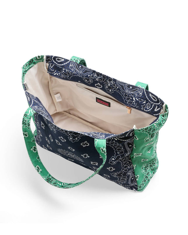 Bandana Print Canvas Tote -Bailey Navy/Green