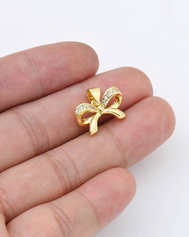 Gold Filled Ribbon Bow CZ Micro Pave Charm Pendant, CP1953