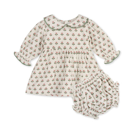 Rosamund Block Print Floral Baby Dress & Bloomer (Organic)